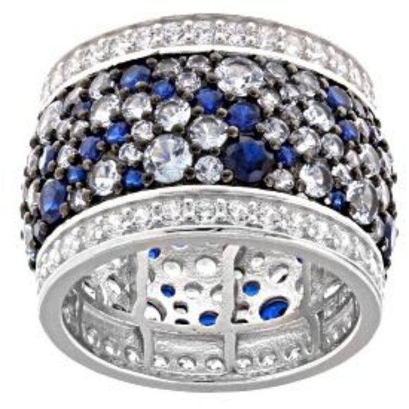 10.45CTW BLUE SAPPHIRE, BLUE & WHITE DIAMOND SIMULANTS RHODIUM size 7 - Picture 6 of 7